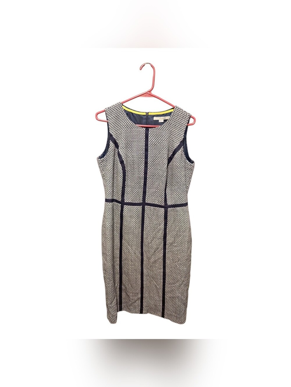 Boden Sheath Wool Dress Sleeveless Navy Geometric Print Size 8 LONG office‎ Flaw